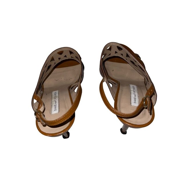 Diane Von Furstenberg (DVF) Umrer Brown Leather Cutout Platform Sandals - Picture 4 of 8